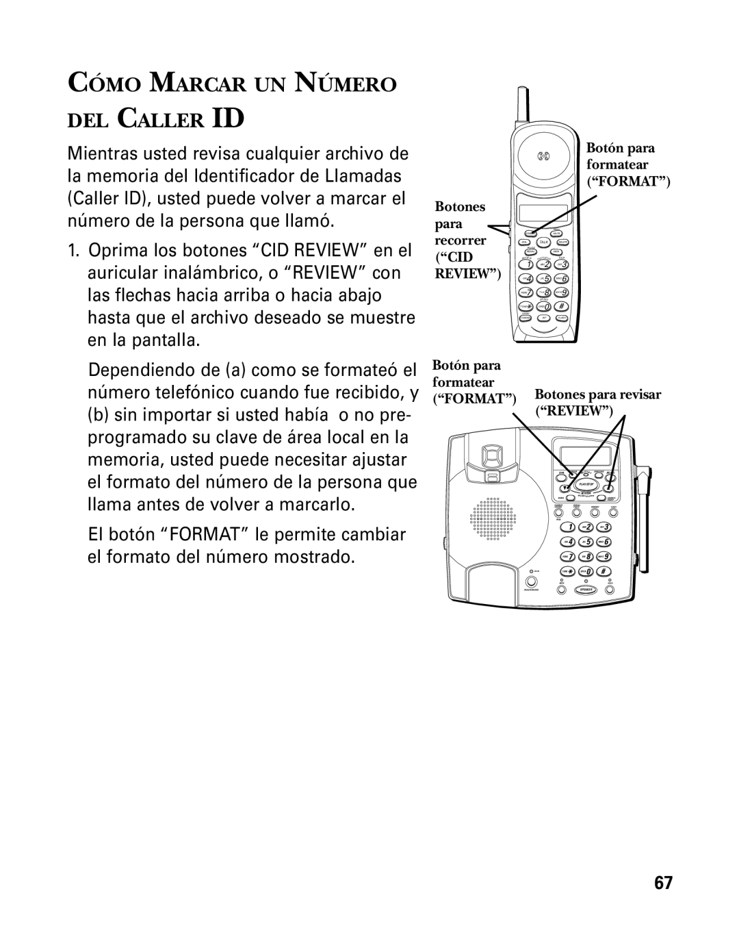 RCA 26958 manual Cómo Marcar UN Número DEL Caller ID, Botón para Formatear, Botón para formatear Format 