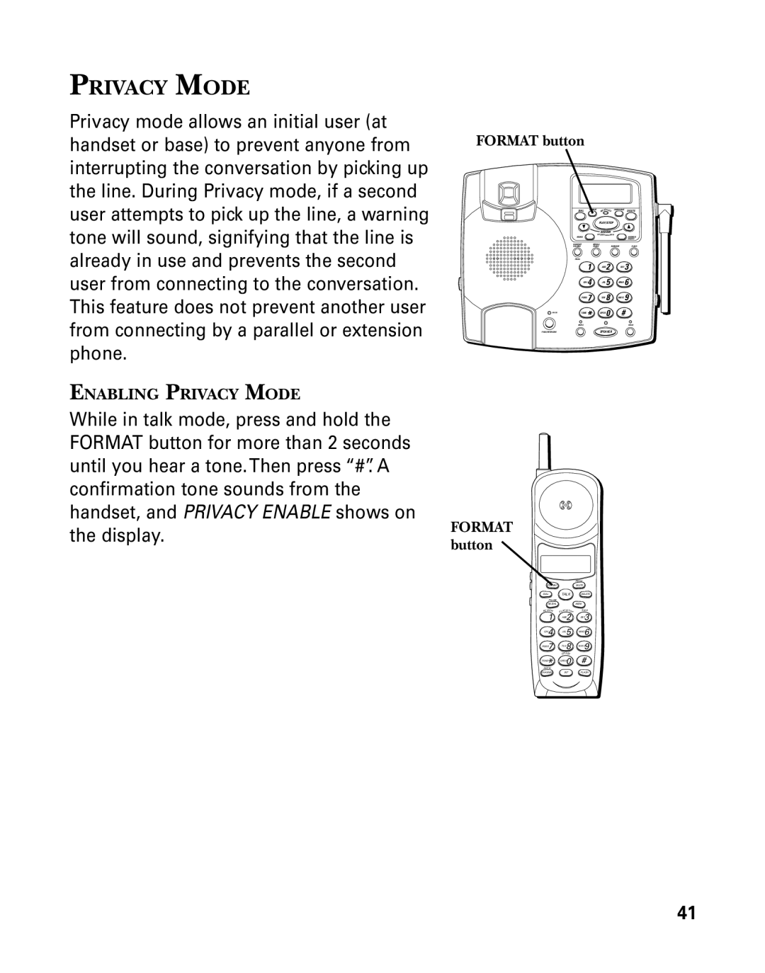 RCA 26958 manual Privacy Mode, Format button 