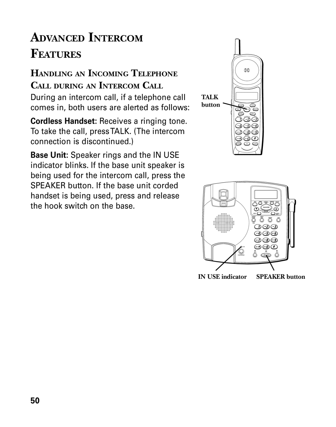 RCA 26958 manual Advanced Intercom Features, USE indicator Speaker button 