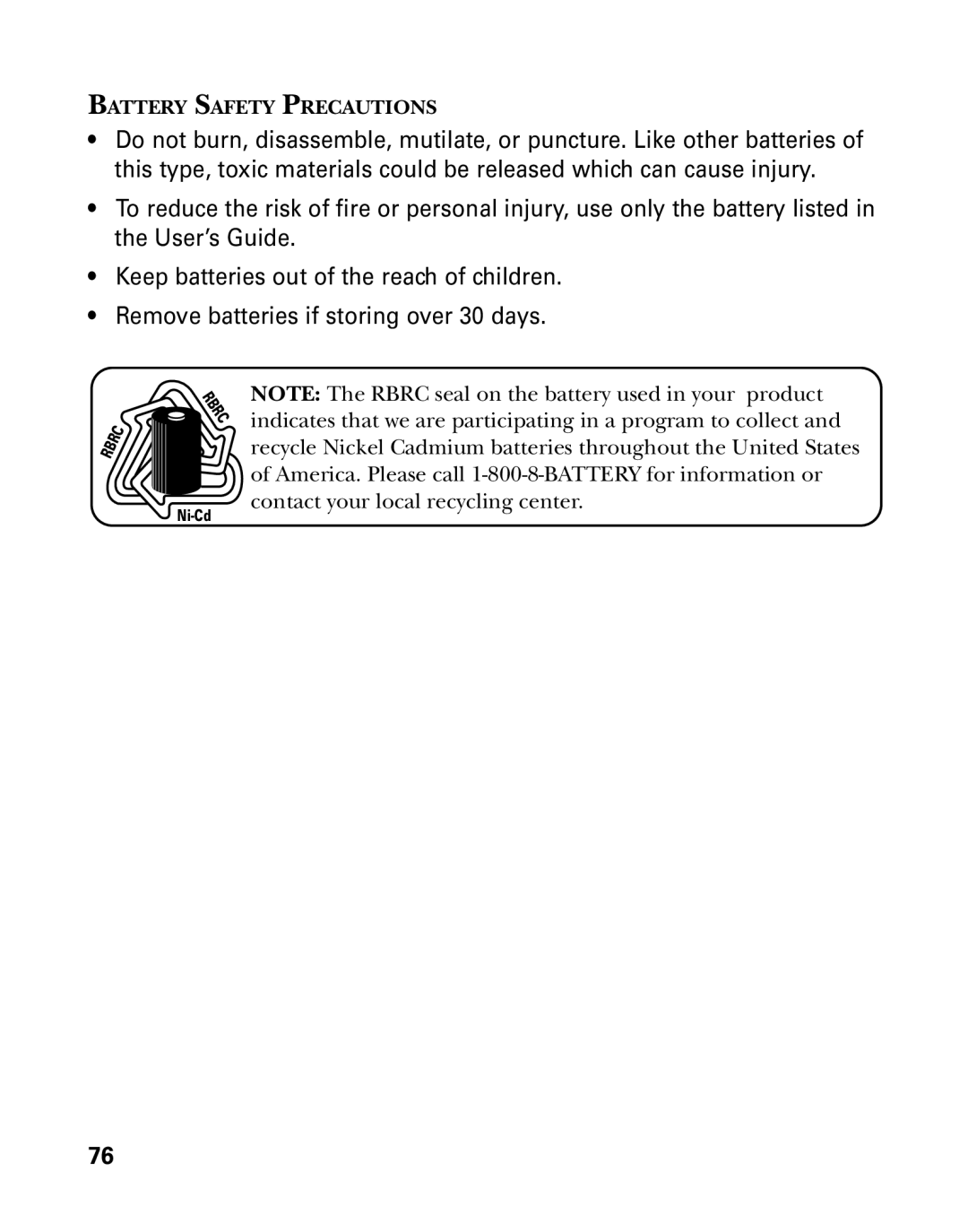 RCA 26958 manual Battery Safety Precautions 