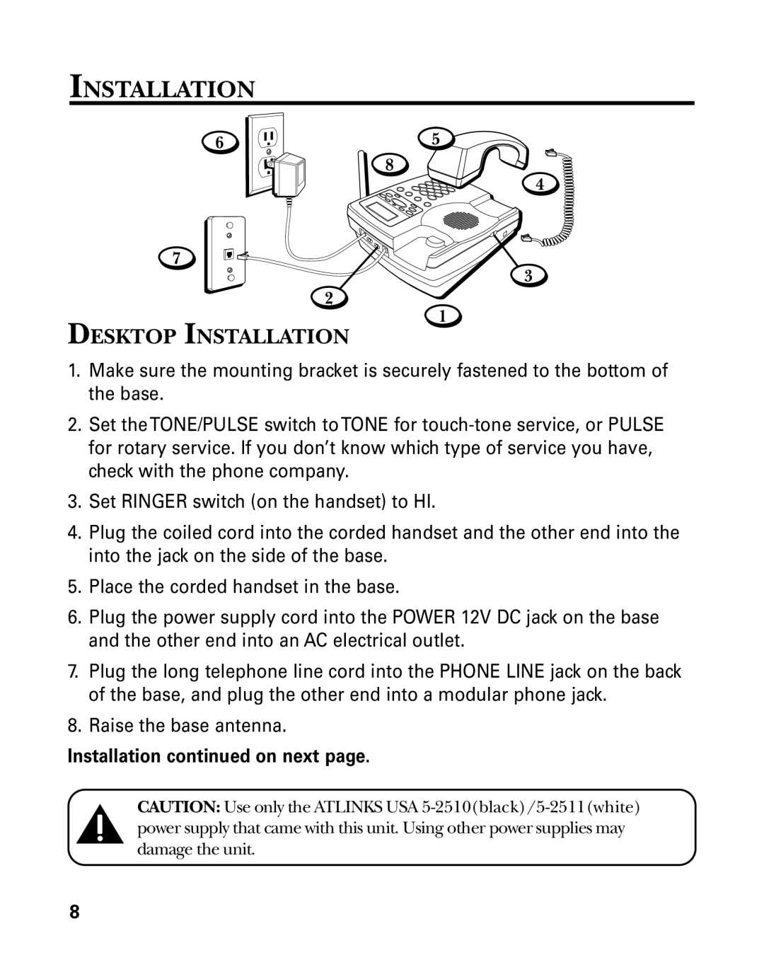 RCA 26958 manual Desktop Installation, Installation on next 