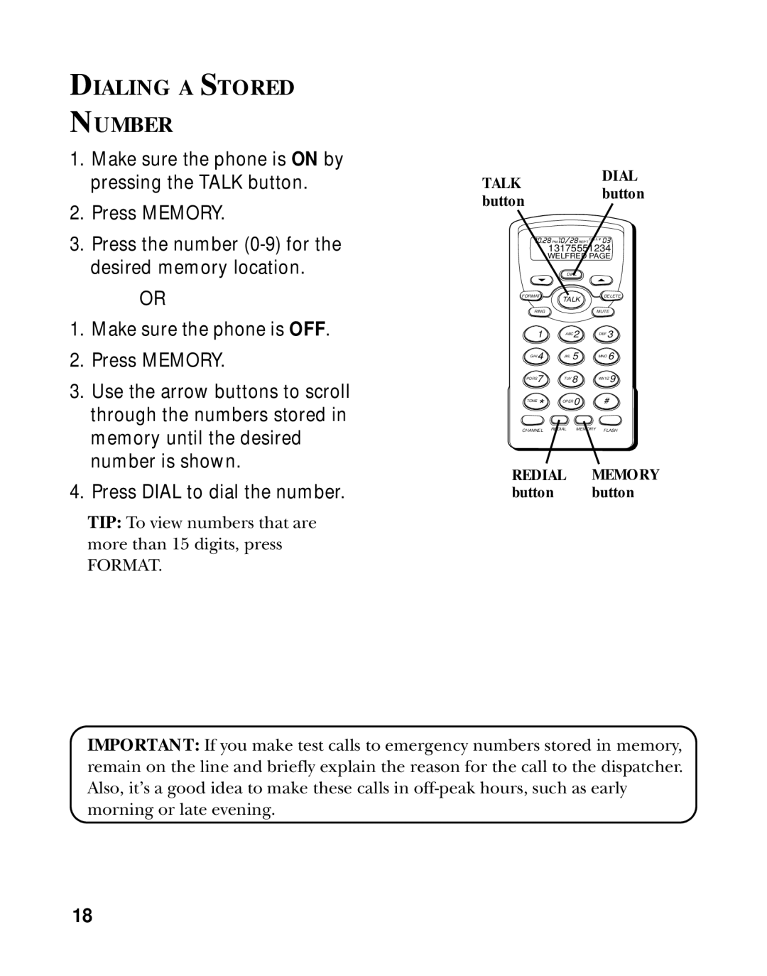 RCA 26970 manual Dialing a Stored Number, Talk Dial, Redial Memory 