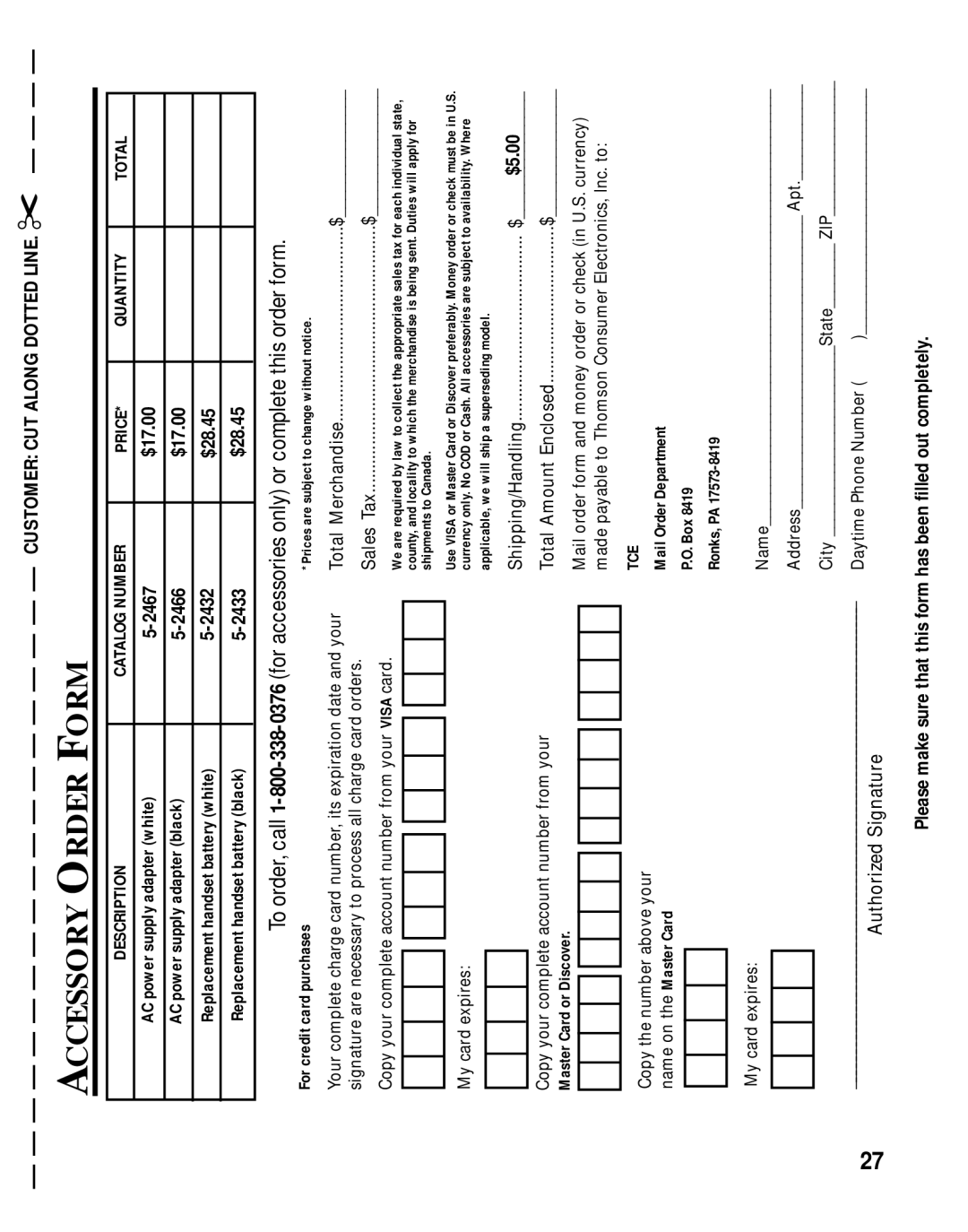 RCA 26970 manual Form, Order 