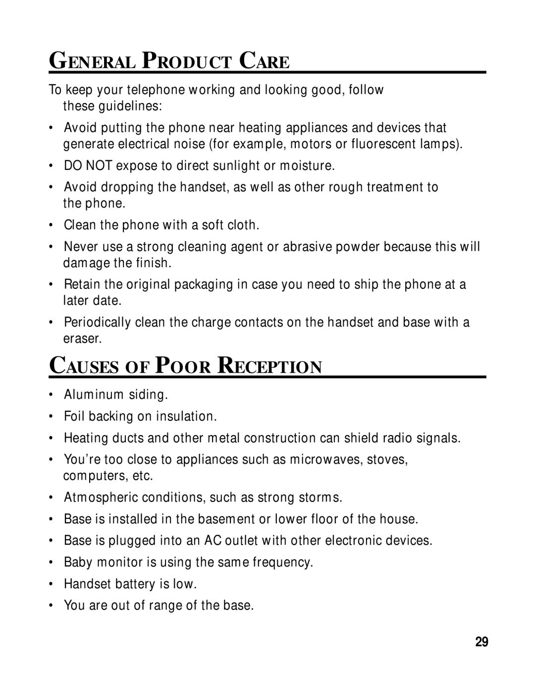 RCA 26970 manual General Product Care, Causes of Poor Reception 