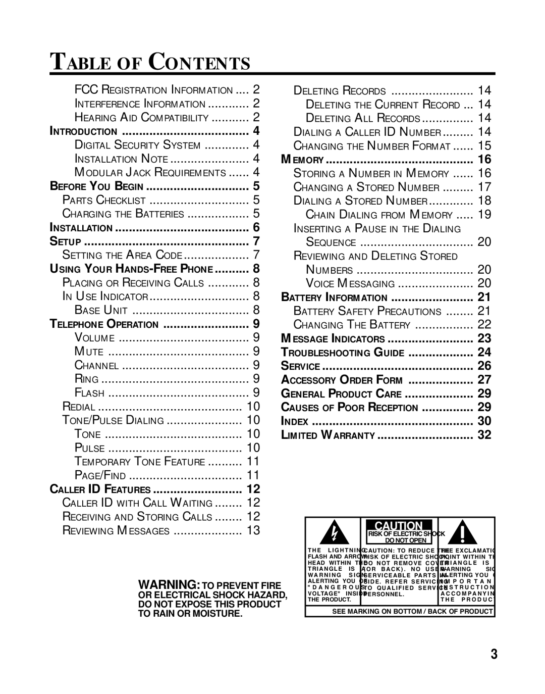 RCA 26970 manual Table of Contents 