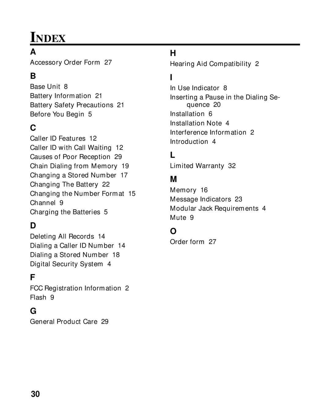 RCA 26970 manual Index 