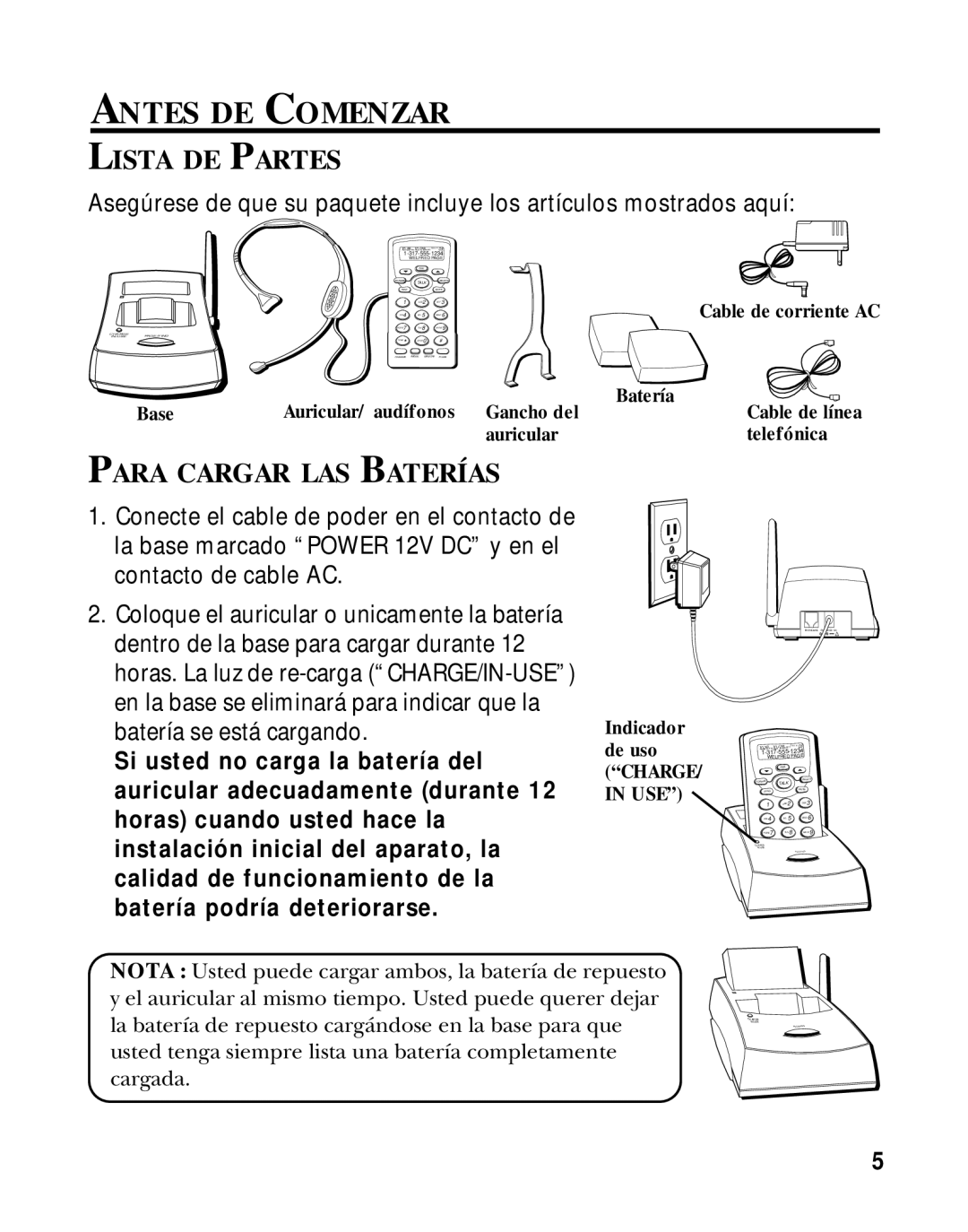 RCA 26970 manual Antes DE Comenzar, Lista DE Partes, Para Cargar LAS Baterías 