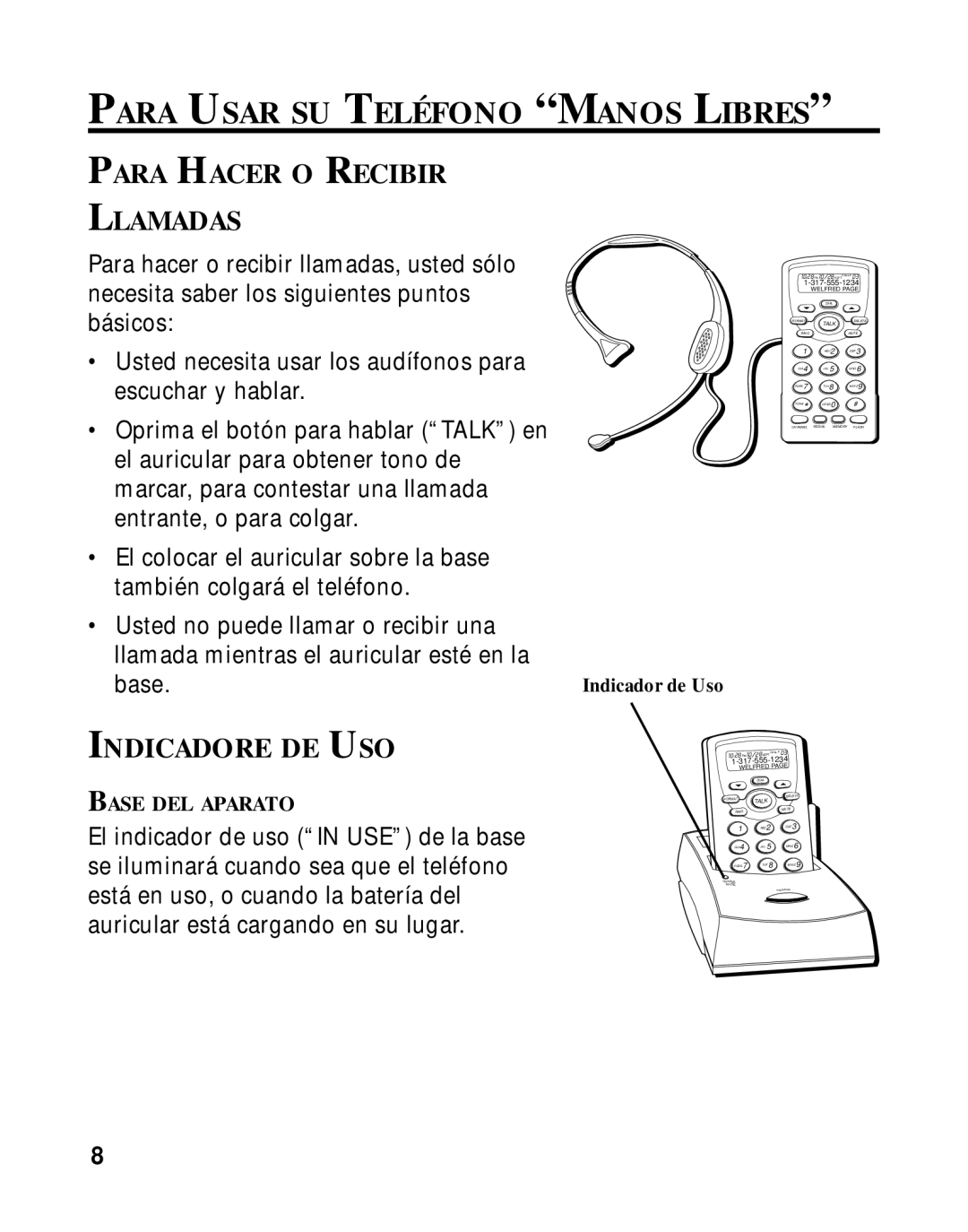 RCA 26970 manual Para Usar SU Teléfono Manos Libres, Para Hacer O Recibir Llamadas, Indicadore DE USO, Base DEL Aparato 