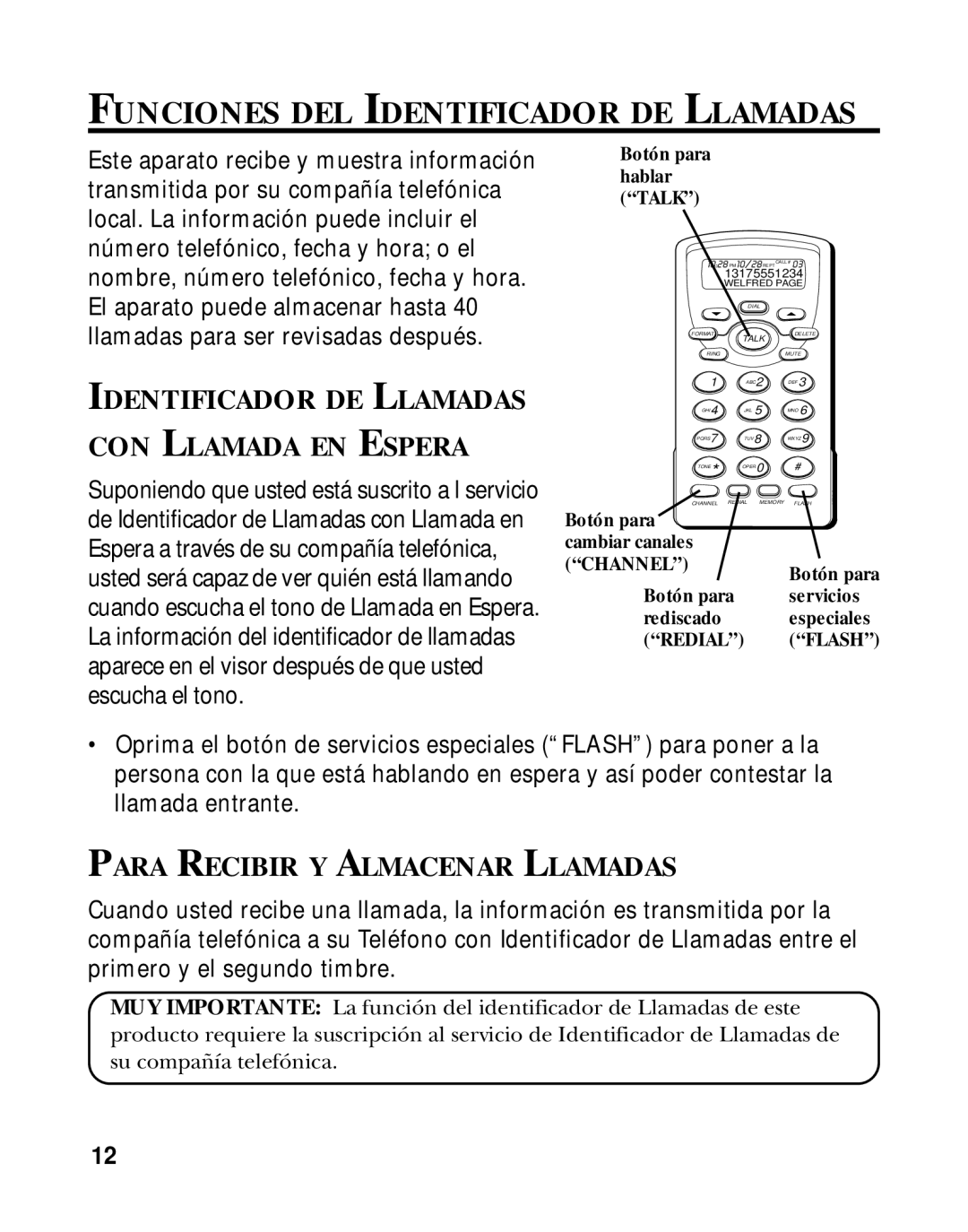 RCA 26970 manual Funciones DEL Identificador DE Llamadas, Identificador DE Llamadas CON Llamada EN Espera 