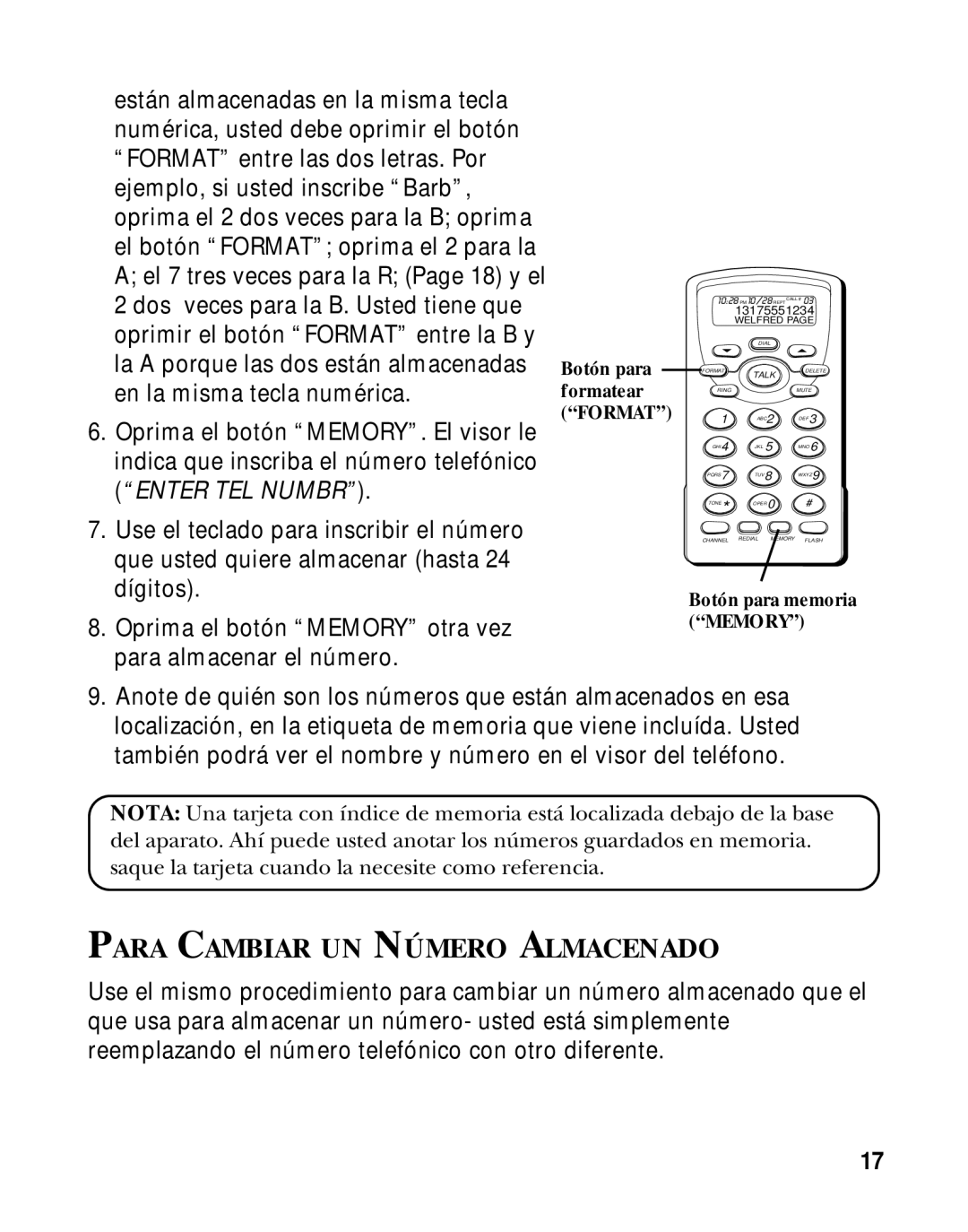 RCA 26970 manual Para Cambiar UN Número Almacenado 