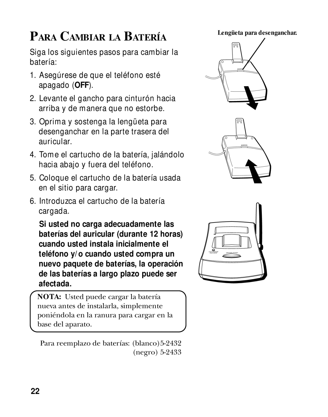 RCA 26970 manual Para Cambiar LA Batería 