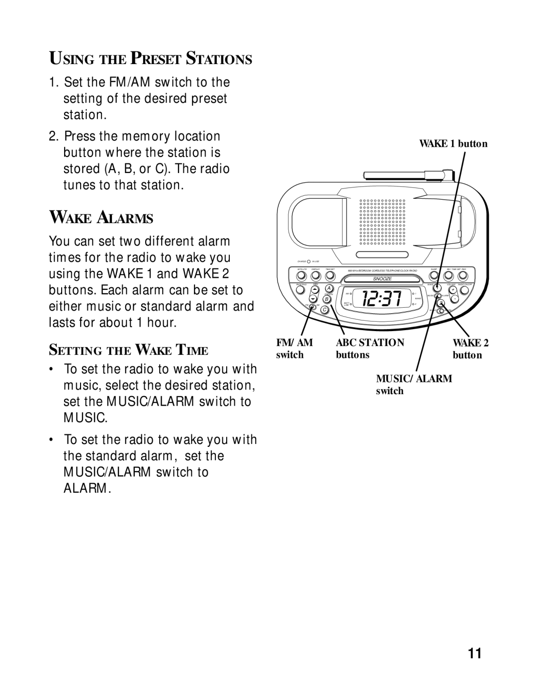 RCA 26980/26981 manual Using the Preset Stations, Wake Alarms 