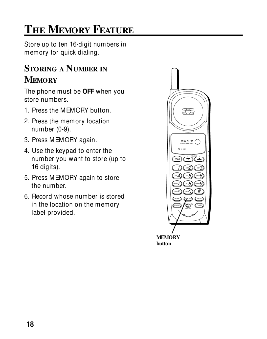 RCA 26980/26981 manual Memory Feature, Storing a Number Memory 