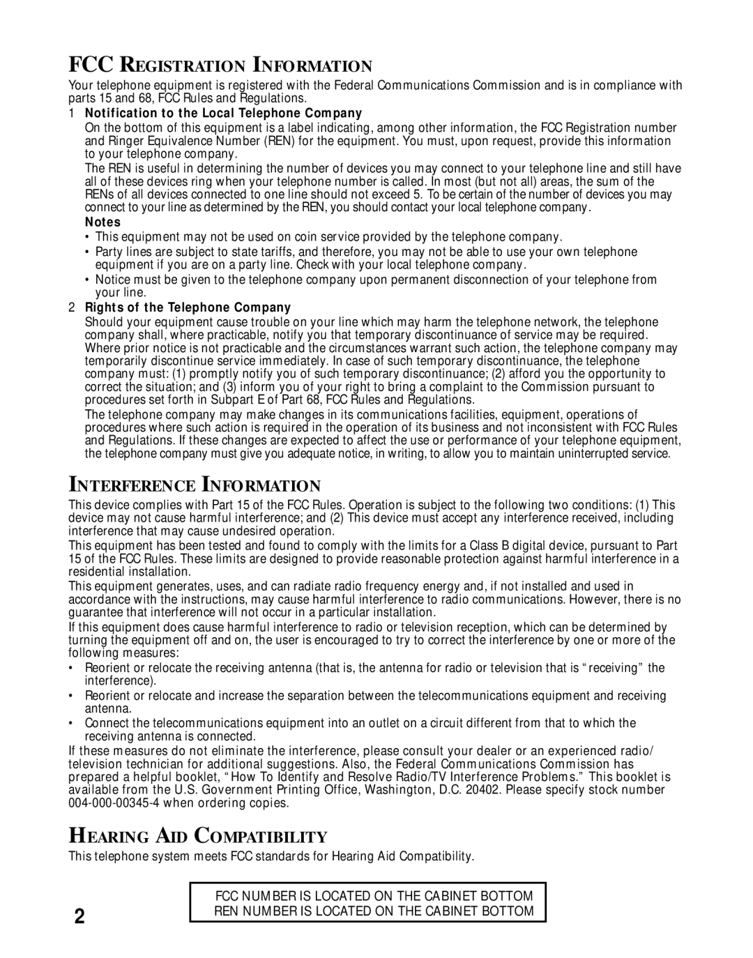 RCA 26980/26981 manual FCC Registration Information 