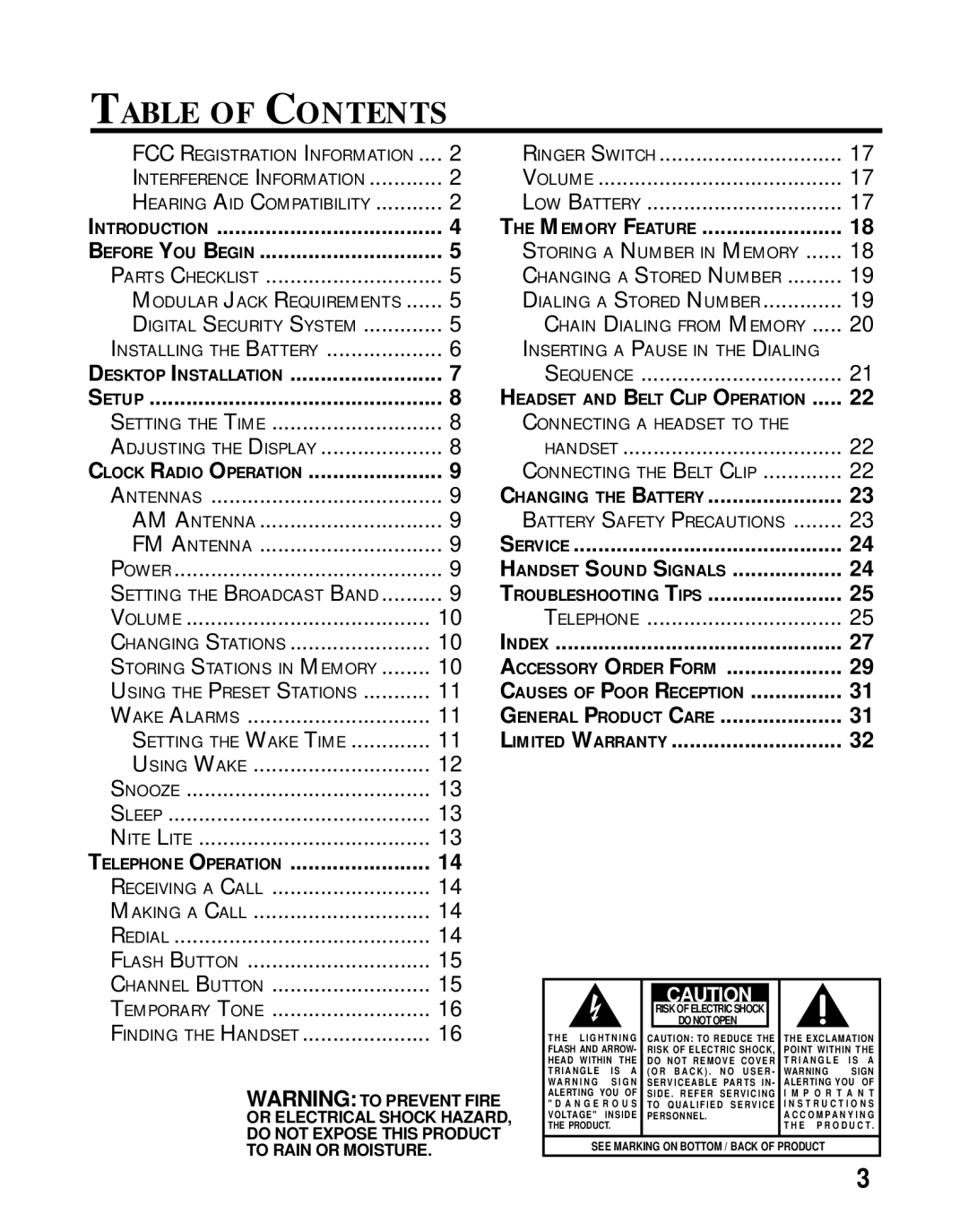 RCA 26980/26981 manual Table of Contents 