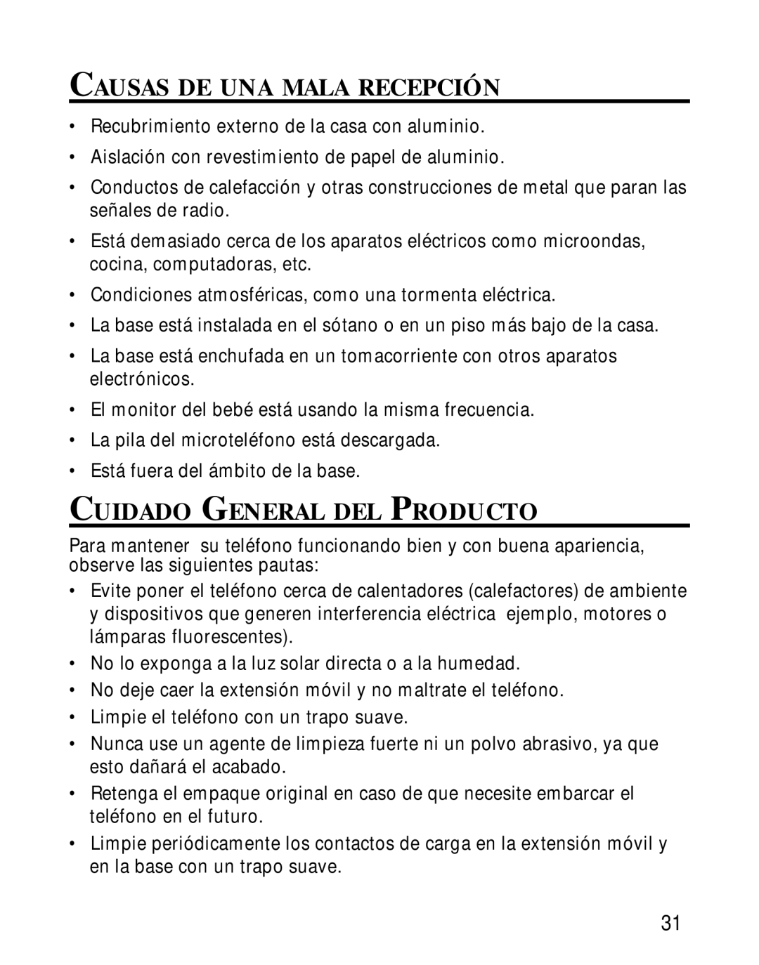 RCA 26980/26981 manual Causas DE UNA Mala Recepción, Cuidado General DEL Producto 