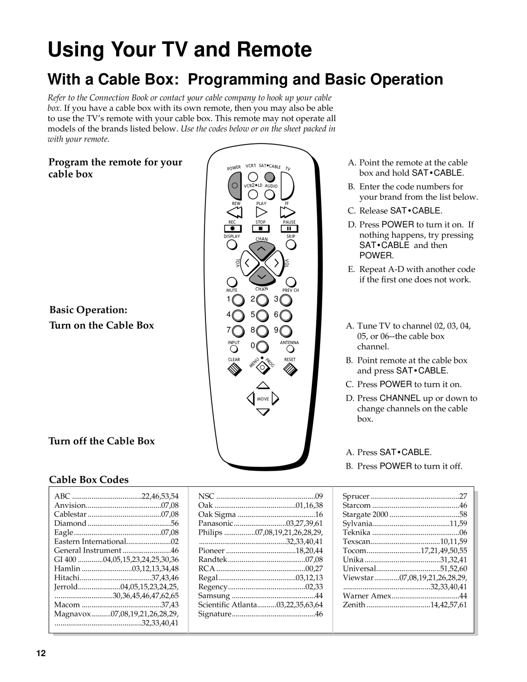 RCA 27000 With a Cable Box Programming and Basic Operation, Program the remote for your cable box, Turn off the Cable Box 