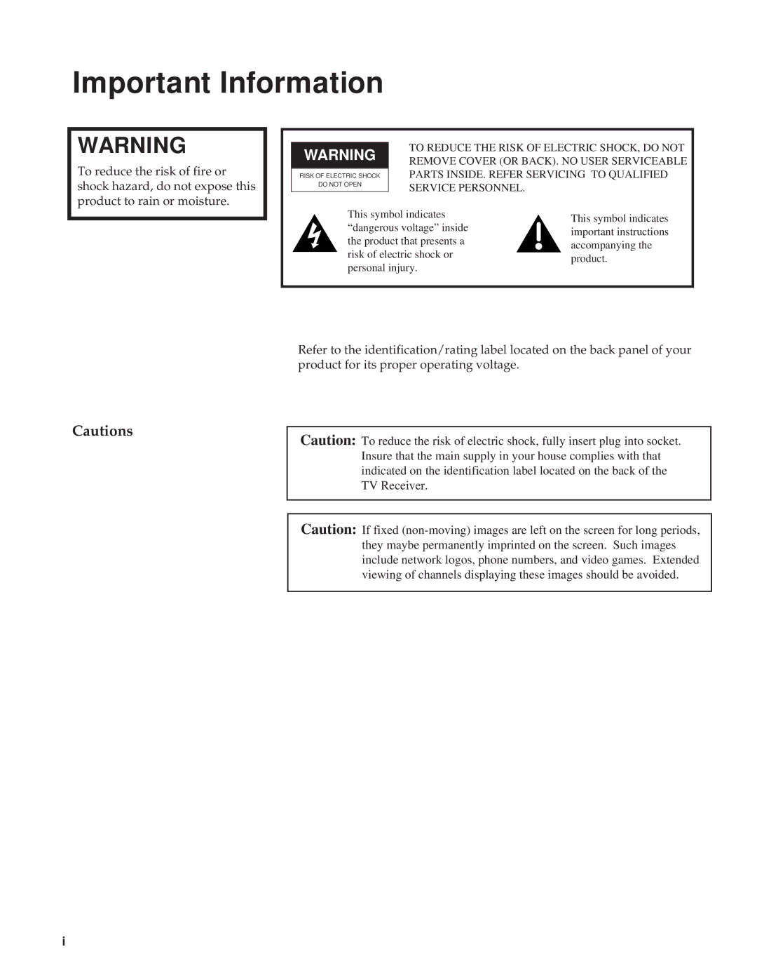 RCA RBA27500, 27000 manual Important Information, Service Personnel 