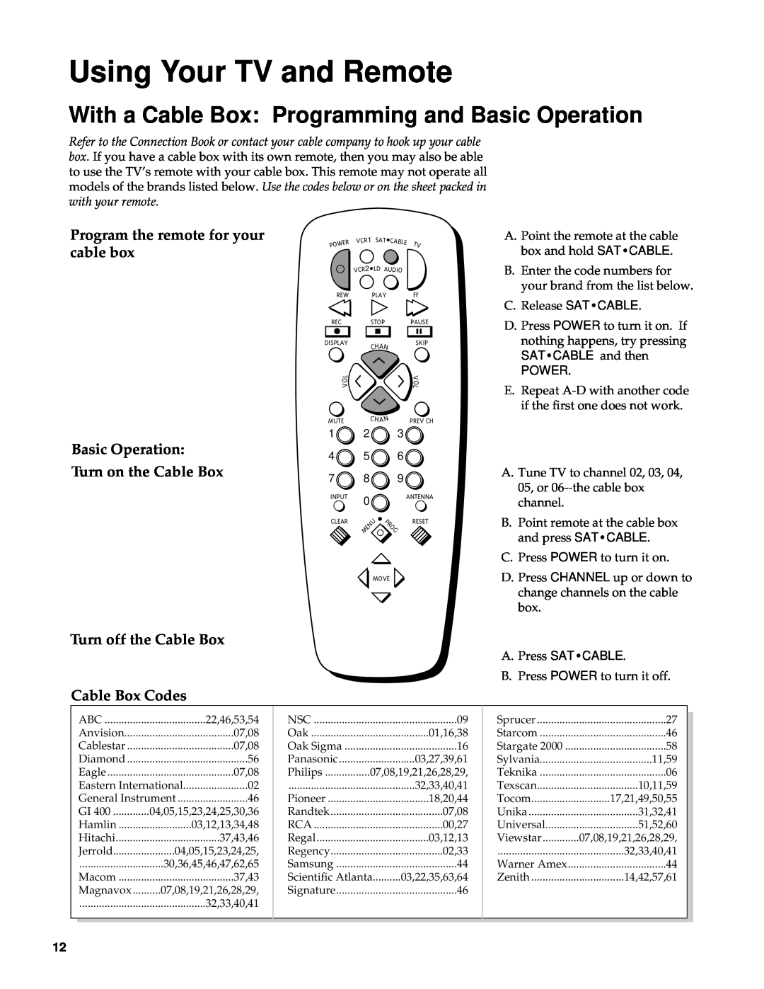RCA 27000 With a Cable Box Programming and Basic Operation, Program the remote for your cable box, Turn on the Cable Box 