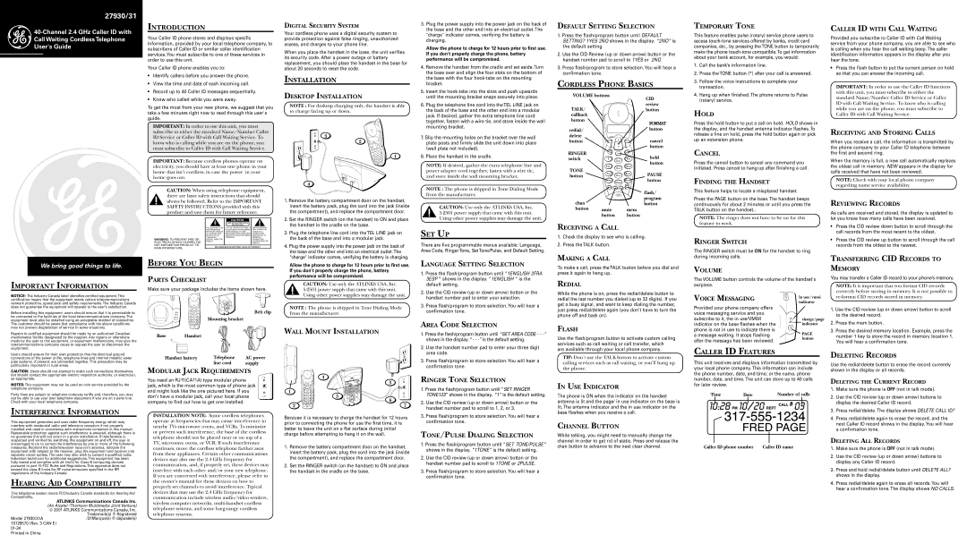 RCA 27930/31A important safety instructions Introduction, Installation, Cordless Phone Basics, Important Information 