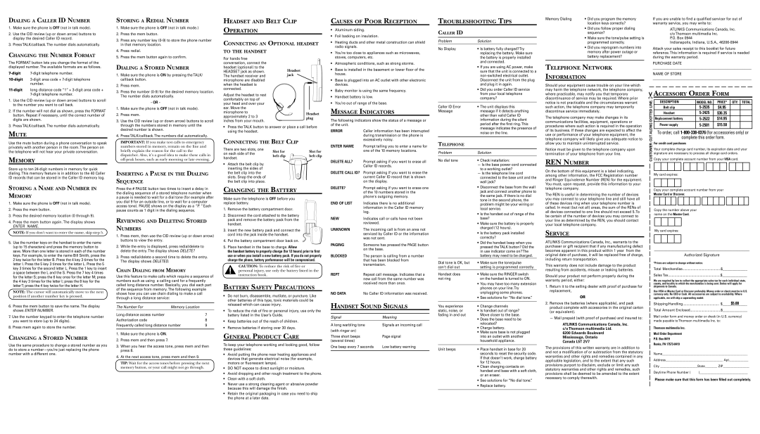 RCA 27930/31A Headset and Belt Clip Operation, Causes of Poor Reception, Troubleshooting Tips, Message Indicators, Mute 