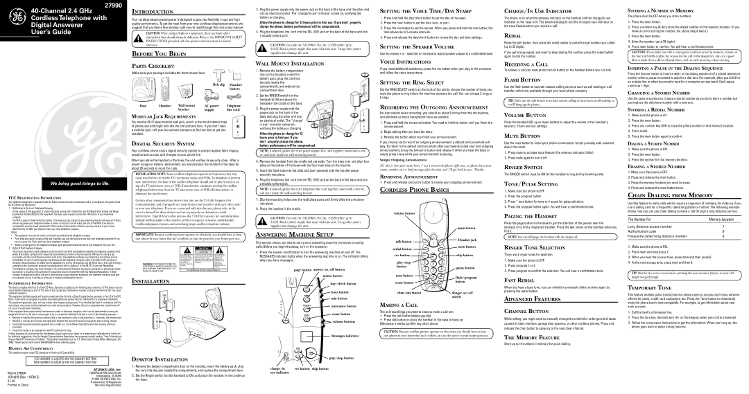 RCA 27990 instruction manual Introduction Before YOU Begin, Answering Machine Setup, Cordless Phone Basics, Installation 