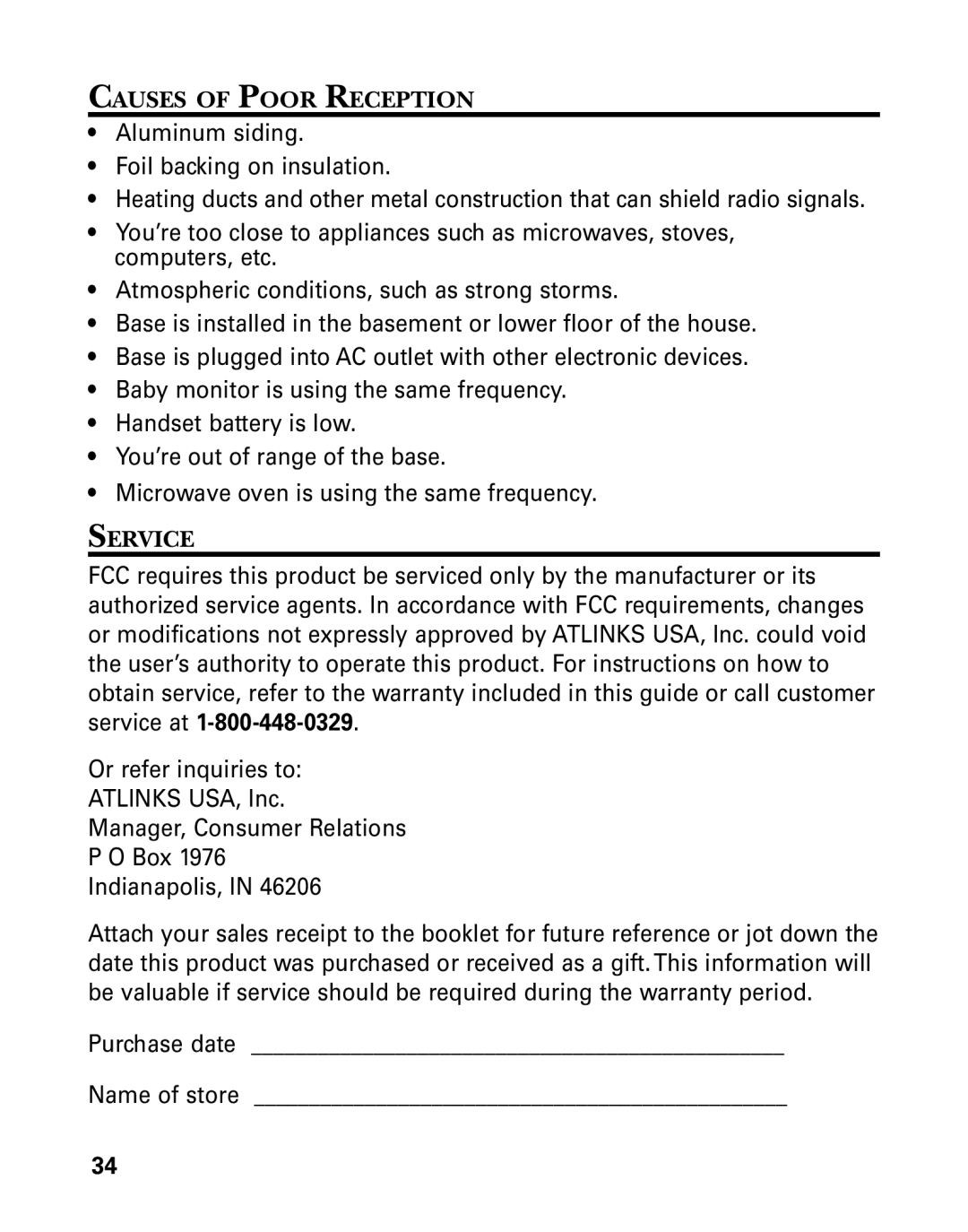 RCA 27993 manual Causes of Poor Reception, Service 