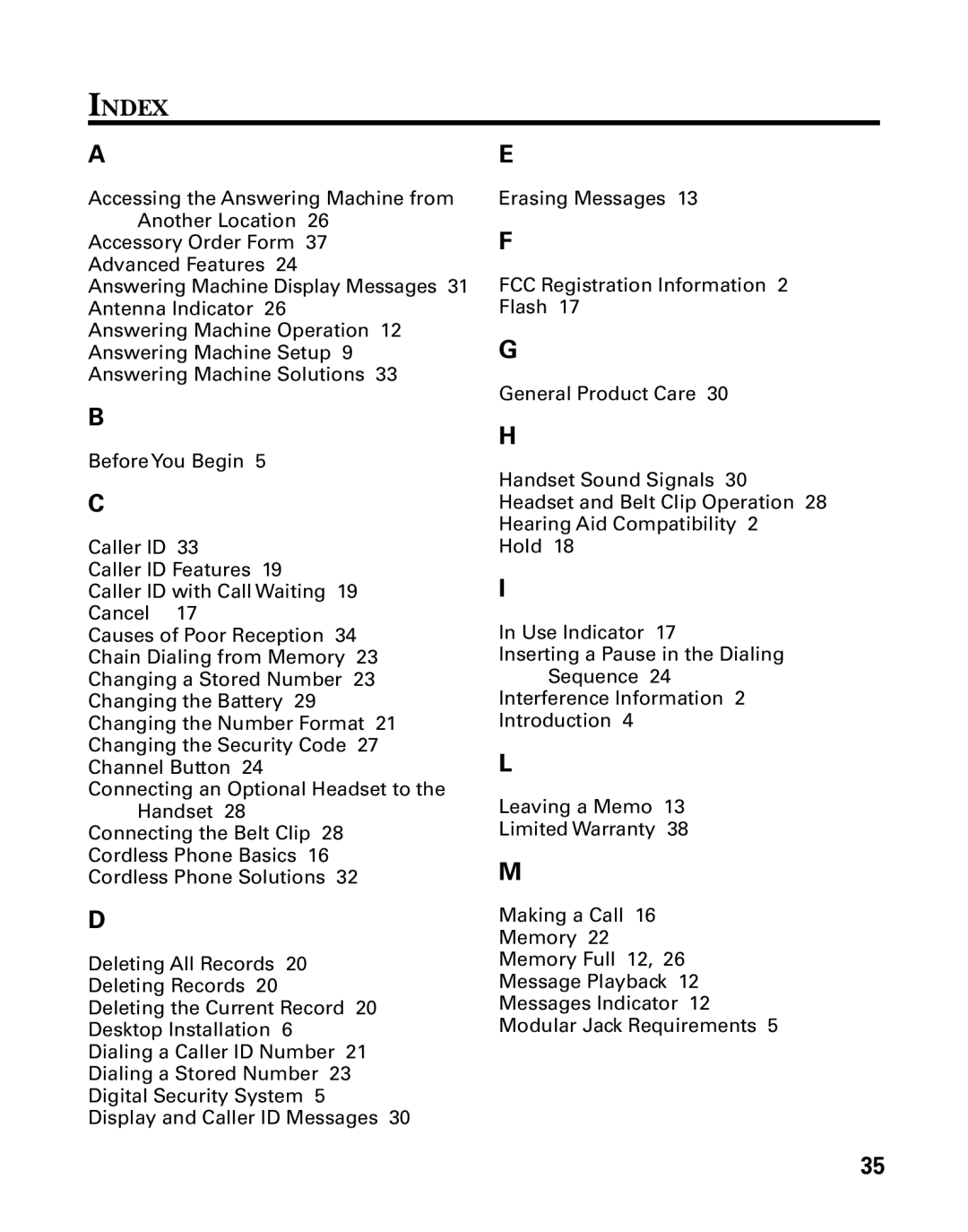 RCA 27993 manual Index 