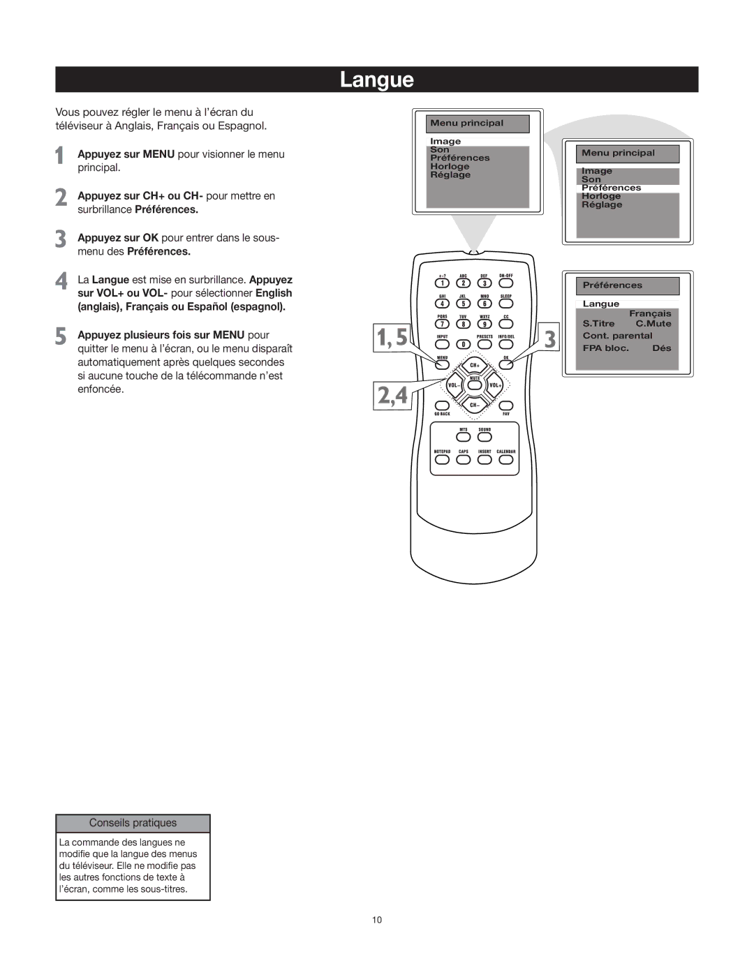 RCA 27F400T manual Langue 