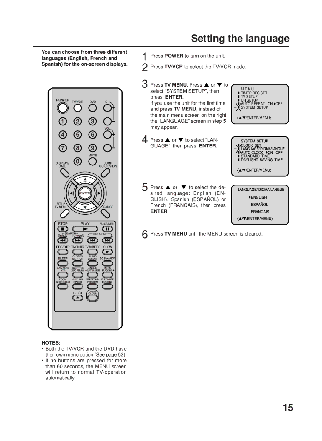 RCA 27F500TDV manual Setting the language, Enter 