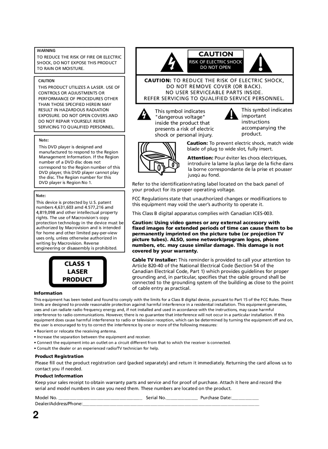 RCA 27F500TDV manual Class Laser Product 