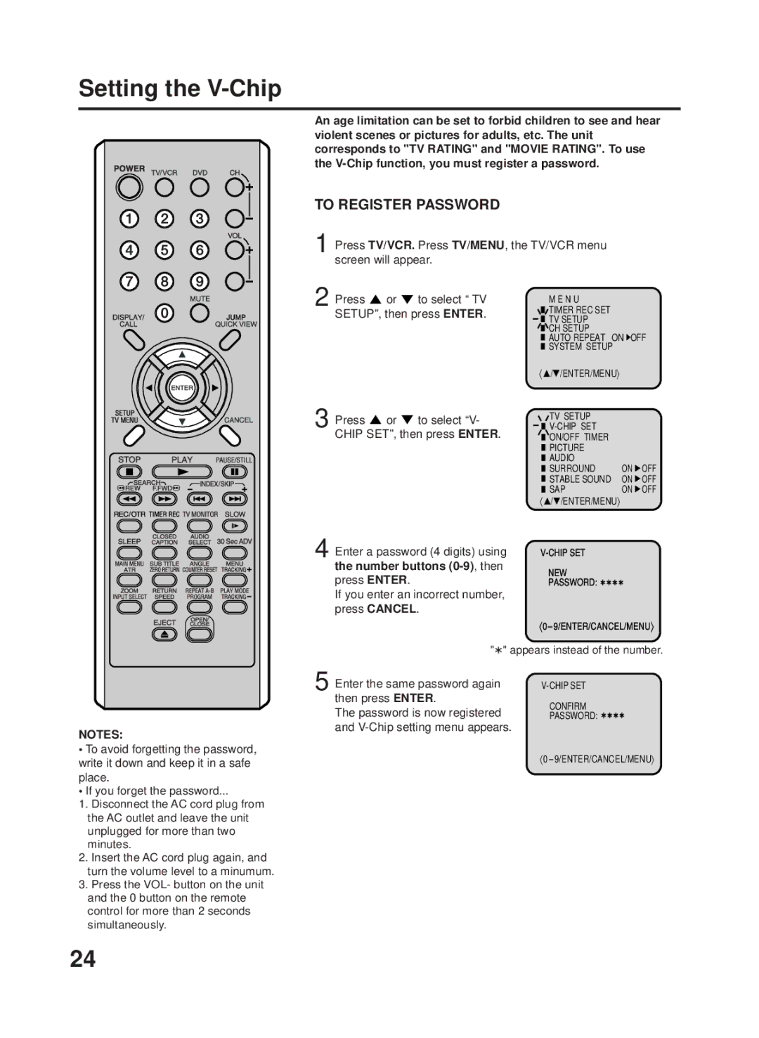 RCA 27F500TDV manual Setting the V-Chip, Number buttons 0-9, then 