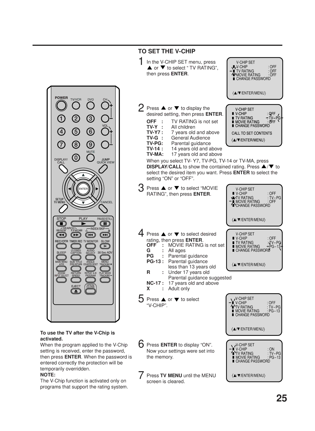 RCA 27F500TDV manual Off, Tv-Y, Tv-G, Tv-Pg, Tv-Ma 