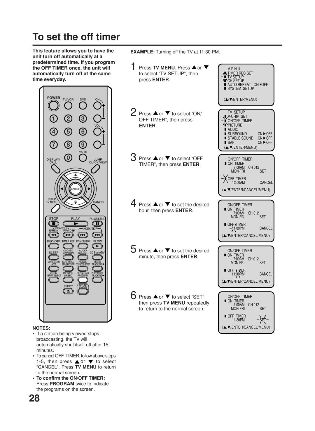 RCA 27F500TDV manual To set the off timer, Press or To select OFF, TIMER, then press Enter 