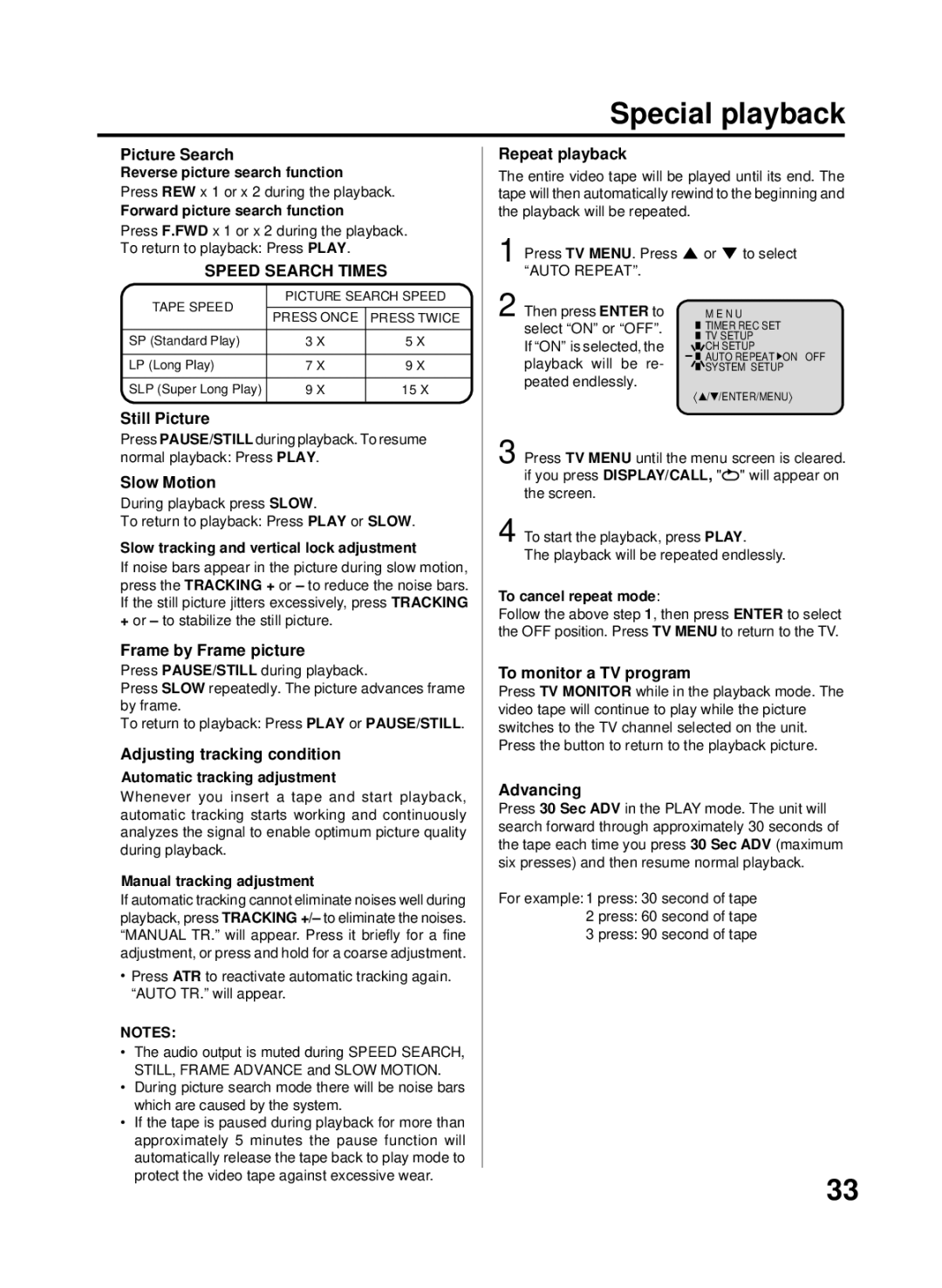 RCA 27F500TDV manual Special playback 