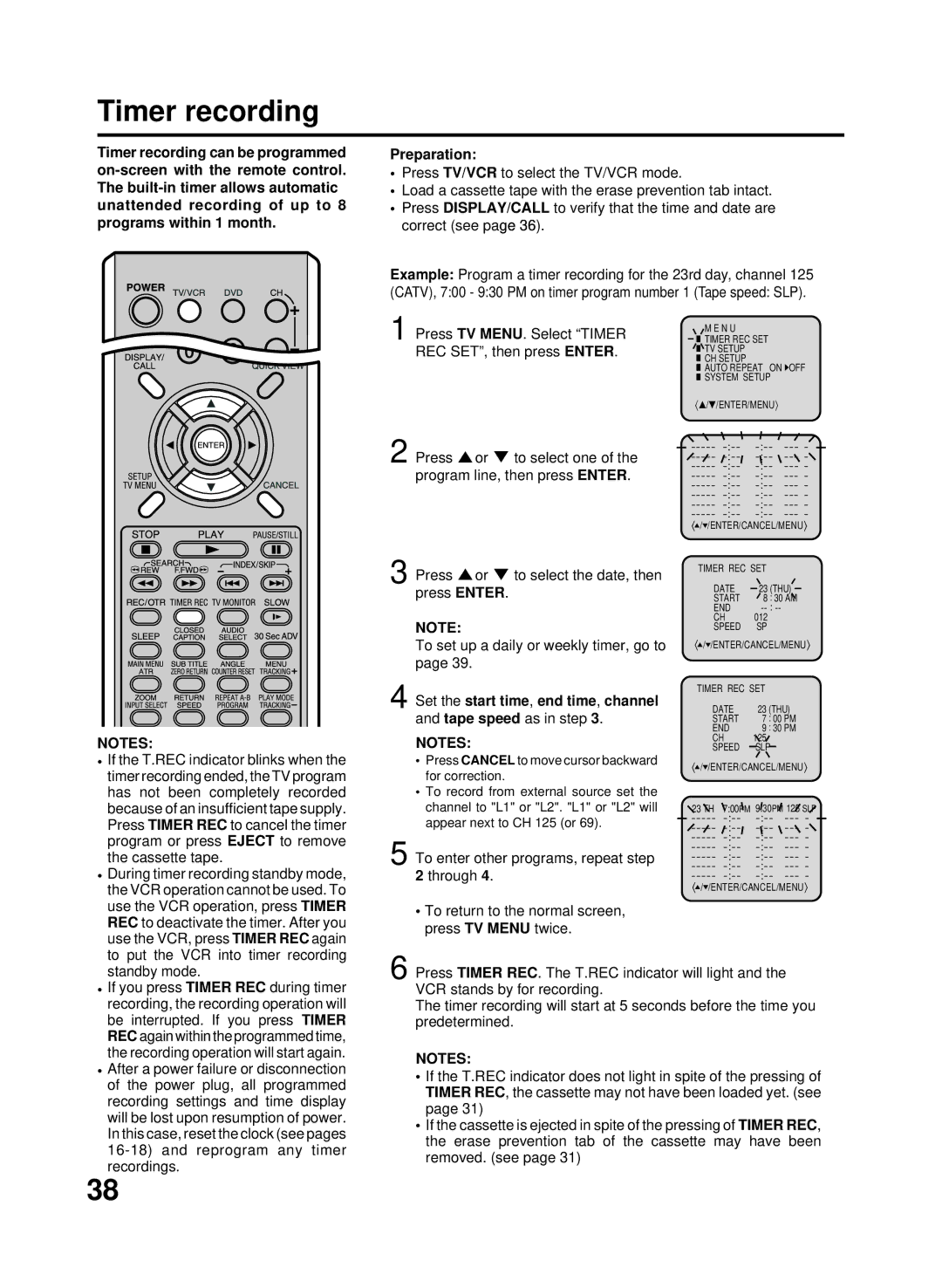 RCA 27F500TDV manual Timer recording 