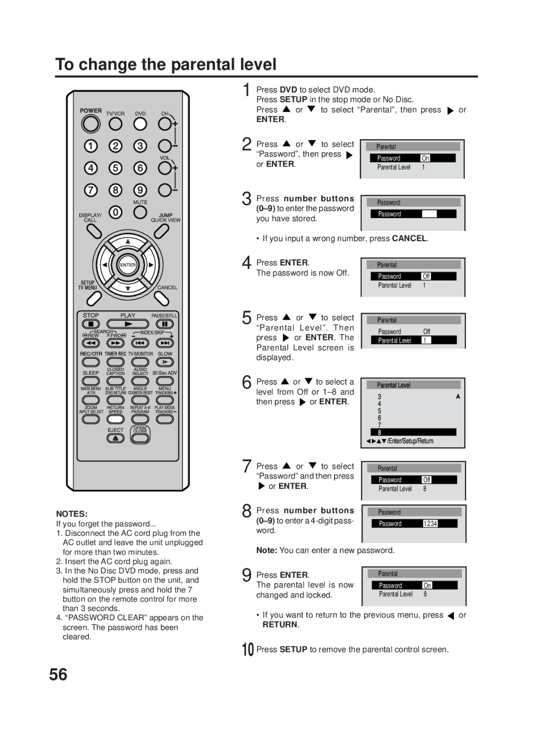 RCA 27F500TDV manual To change the parental level, Press number buttons 