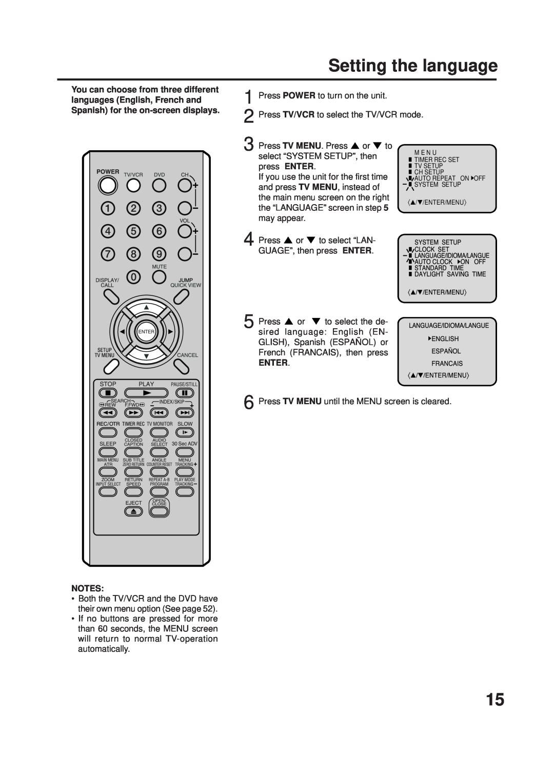 RCA 27F500TDV manual Setting the language, Enter 