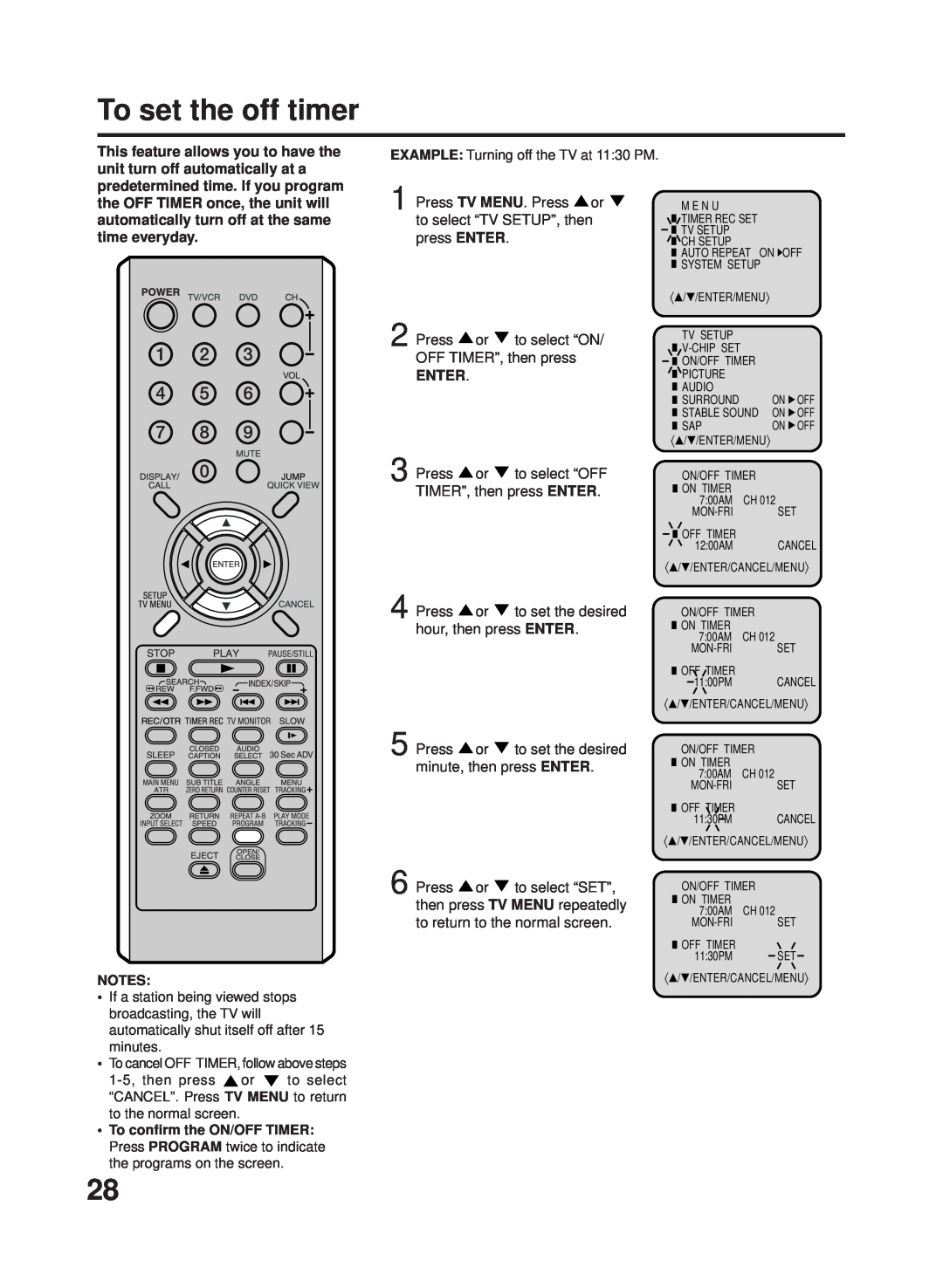RCA 27F500TDV manual To set the off timer, Enter, Stable Sound On 