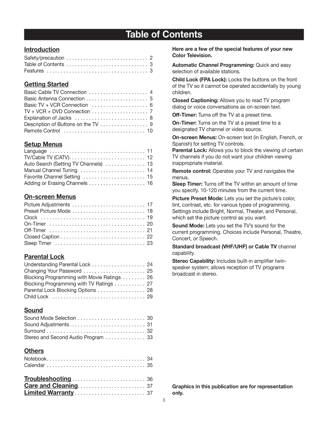 RCA 27F522T, 20F542T manual Table of Contents 