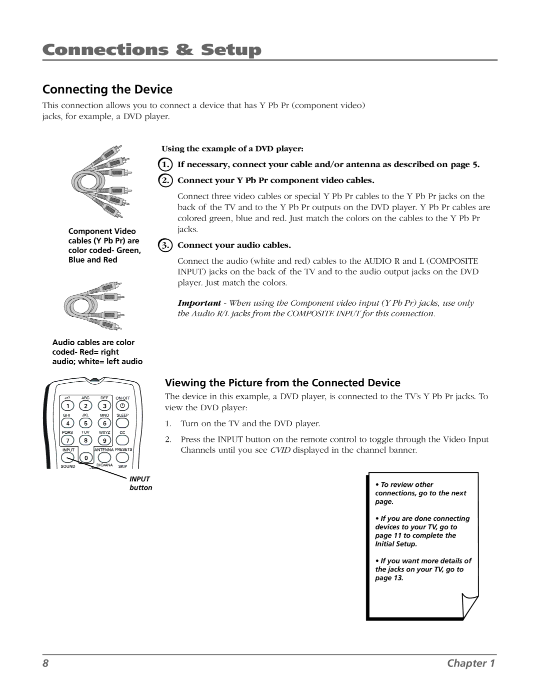 RCA 27F524T manual Connecting the Device, Viewing the Picture from the Connected Device 