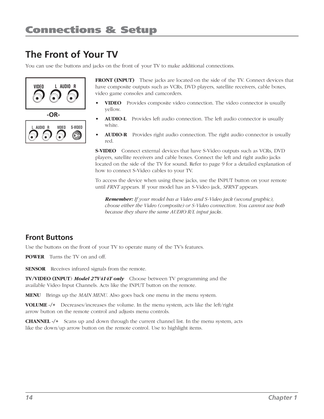 RCA 27F524T manual Front of Your TV, Front Buttons 