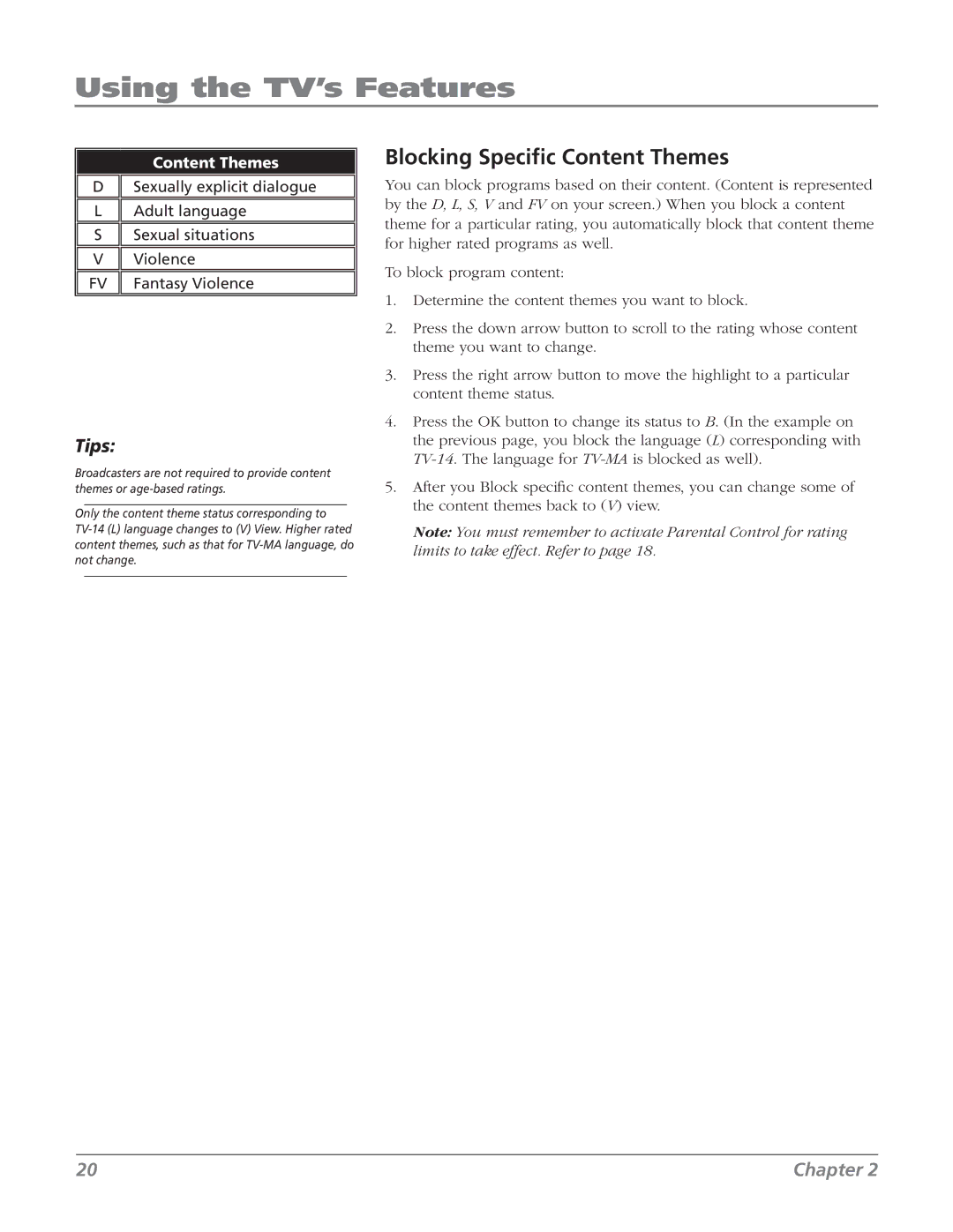 RCA 27F524T manual Blocking Specific Content Themes 