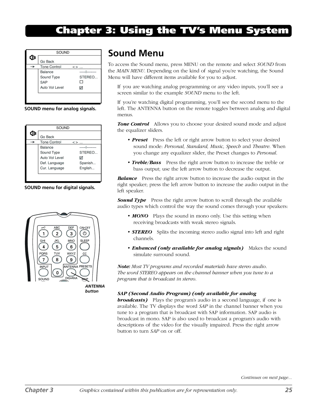 RCA 27F524T manual Sound Menu 