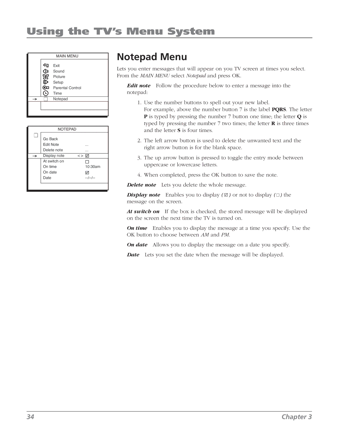 RCA 27F524T manual Main Menu 