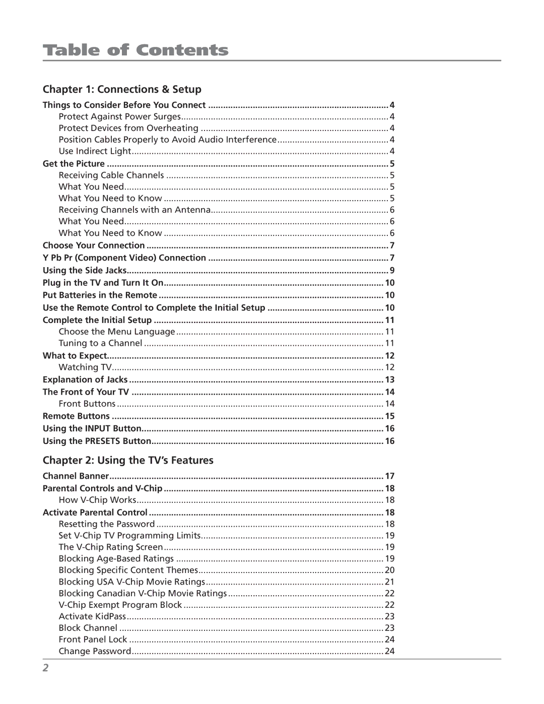 RCA 27F524T manual Table of Contents 