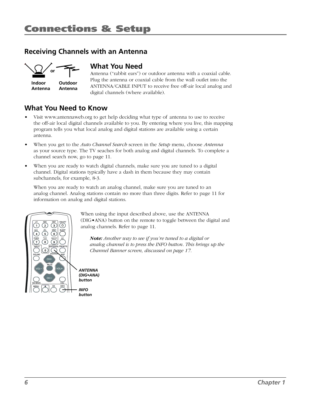 RCA 27F524T manual Receiving Channels with an Antenna 