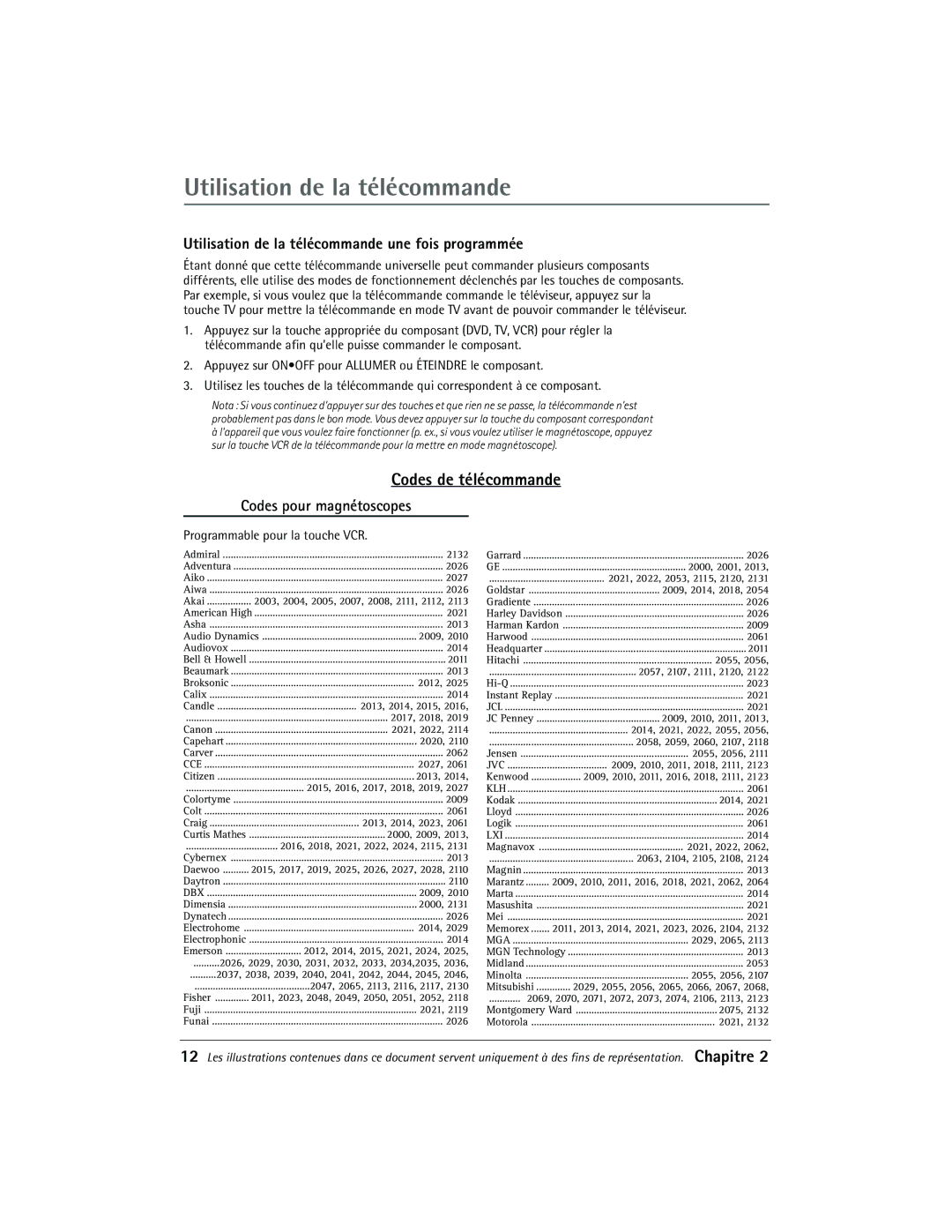 RCA 27R410T manual Codes de télécommande, Utilisation de la télécommande une fois programmée, Codes pour magnétoscopes 