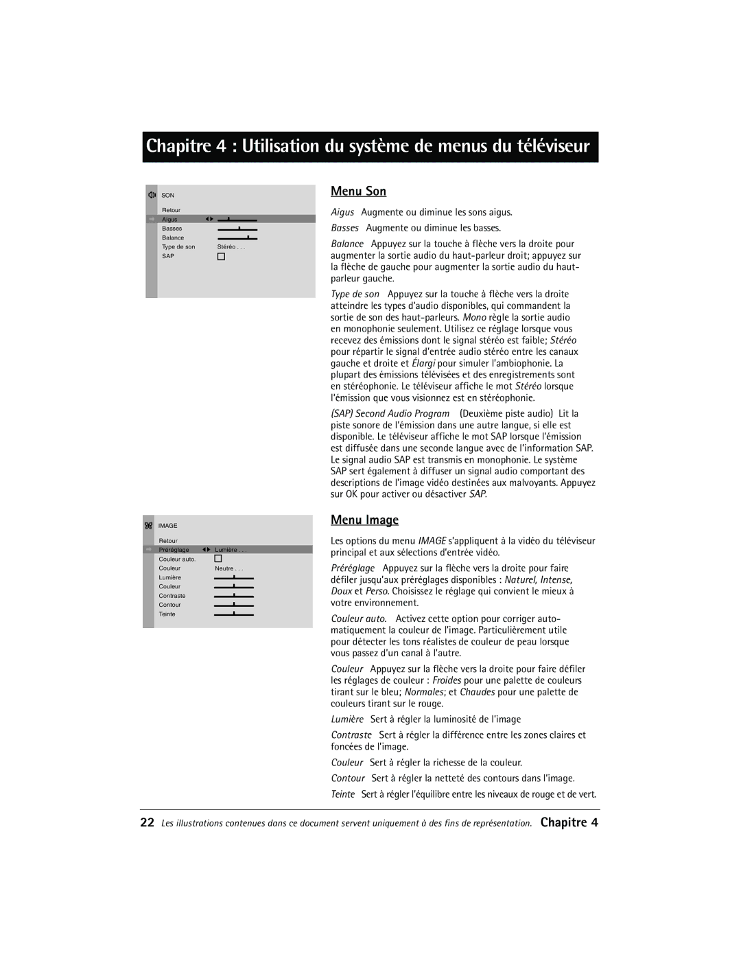 RCA 27R410T manual Menu Son, Menu Image 