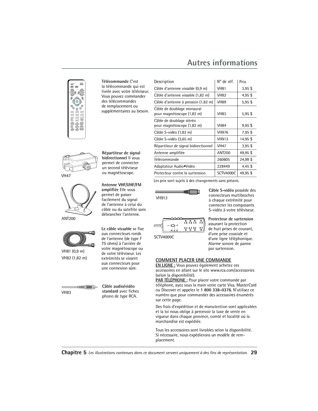 RCA 27R410T manual Télécommande CÕest, Description De rŽf. Prix 